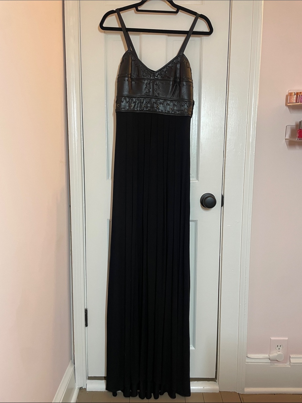 Sky, Maxi Dress with Faux Leather Bodice, Black, Medium